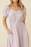 HY7002W LAVENDER Plus Ditsy Floral Sweetheart Neck Dress Side 2