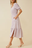 HY7002W LAVENDER Plus Ditsy Floral Sweetheart Neck Dress Back