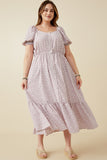 HY7002W LAVENDER Plus Ditsy Floral Sweetheart Neck Dress Full Body