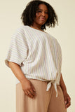 HY7014W Lavender Plus Buttoned Textured Strip Tied Dolman Top Side