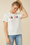 HY7029 Off White Womens French Terry Groovy Verbiage Tee Front