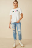 HY7029 Off White Womens French Terry Groovy Verbiage Tee Gif