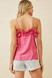 HY7041 Pink Womens Textured Exaggerated Ruffle Cami Tank Back