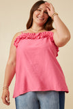 HY7041W PINK Plus Textured Exaggerated Ruffle Cami Tank Front