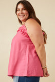 HY7041W PINK Plus Textured Exaggerated Ruffle Cami Tank Full Body