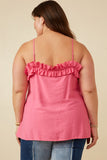 HY7041W PINK Plus Textured Exaggerated Ruffle Cami Tank Side