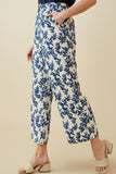 HY7050 Blue Womens Floral Printed Wideleg Pants GIF