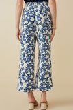 HY7050 BLUE Womens Floral Printed Wideleg Pants Side