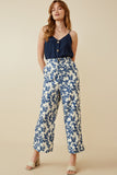 HY7050 BLUE Womens Floral Printed Wideleg Pants Back