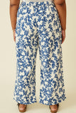 HY7050W Blue Plus Floral Printed Wideleg Pants Side