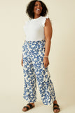 HY7050W Blue Plus Floral Printed Wideleg Pants Back