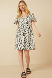 HY7085 Cream Womens Monochromatic Floral Buttoned Dress Gif