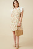 HY7086W CREAM Plus Floral Corduroy Button Detail Tank Dress Full Body