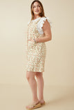 HY7086W CREAM Plus Floral Corduroy Button Detail Tank Dress Side