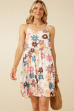 HY7106W Taupe Mix Plus Floral Ruffle Sleeveless Tank Dress Front