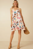 HY7106 Taupe Mix Womens Floral Ruffle Sleeveless Tank Dress Gif