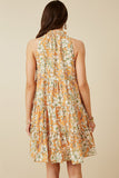 HY7119 Orange Womens Floral Print Ruffled Neck Tiered Tank Dress Back