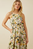 HY7124 Yellow Mix Womens Floral Print Tiered Skirt Cami Dress Front