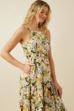 HY7124 Yellow Mix Womens Floral Print Tiered Skirt Cami Dress Side