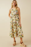 HY7124 Yellow Mix Womens Floral Print Tiered Skirt Cami Dress Full Body 2