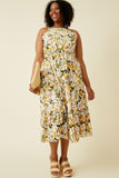 HY7124 Yellow Mix Womens Floral Print Tiered Skirt Cami Dress Full Body