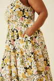 HY7124W Yellow Plus Floral Print Tiered Skirt Cami Dress Side