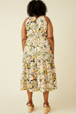 HY7124W Yellow Plus Floral Print Tiered Skirt Cami Dress Back