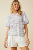 Textured Daisy Print Puff Sleeve Top