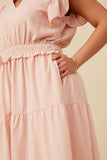 HY7157 Blush Womens Mini Checkered Ruffle Detail Dress Gif