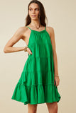 HY7188 Green Womens Tiered Ruffle Seamed Cami Dress Front