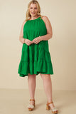 HY7188W Green Plus Tiered Ruffle Seamed Cami Dress Gif