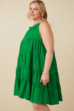 HY7188W Green Plus Tiered Ruffle Seamed Cami Dress Back