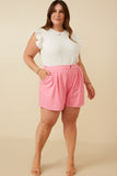 HY7190 PINK Womens Pleated Detail Button Front Shorts Side