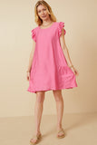 HY7194 Pink Womens Side Panel Detailed Ruffle Sleeve Dress Gif