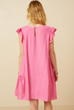 HY7194 Pink Womens Side Panel Detailed Ruffle Sleeve Dress Detail