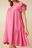 HY7194 Pink Womens Side Panel Detailed Ruffle Sleeve Dress Back