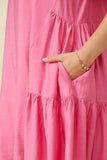 HY7194 Pink Womens Side Panel Detailed Ruffle Sleeve Dress Gif