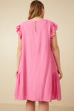 HY7194W Pink Plus Side Panel Detailed Ruffle Sleeve Dress Side