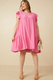 HY7194W Pink Plus Side Panel Detailed Ruffle Sleeve Dress Detail