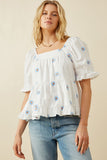 HY7224W Pink Plus All Over Daisy Embroidered Square Neck Top Front