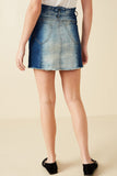 HY7232 Mid Denim Womens Paperbag Waist Washed Panel Denim Skirt Back