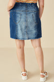 HY7232W Mid Denim Plus Paperbag Waist Washed Panel Denim Skirt Back