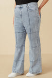 HY7235 Denim Womens Washed Paneled Detail Denim Jeans Full Body