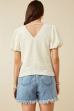 HY7248 Ivory Womens Puff Sleeve V Neck Gathered Front Top Back