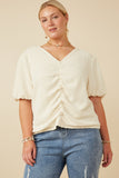 Puff Sleeve V Neck Gathered Front Top