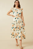 Large Floral Dropped Pleated Skirt Soft Satin Dress