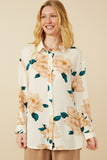 HY7254 Cream Womens Romantic Floral Soft Stain Button Up Shirt Front