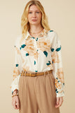 HY7254 Cream Womens Romantic Floral Soft Stain Button Up Shirt Back