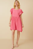 HY7260 Pink Womens Puff Sleeve Textured Dress Gif