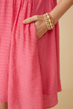 HY7260 Pink Womens Puff Sleeve Textured Dress Full Body